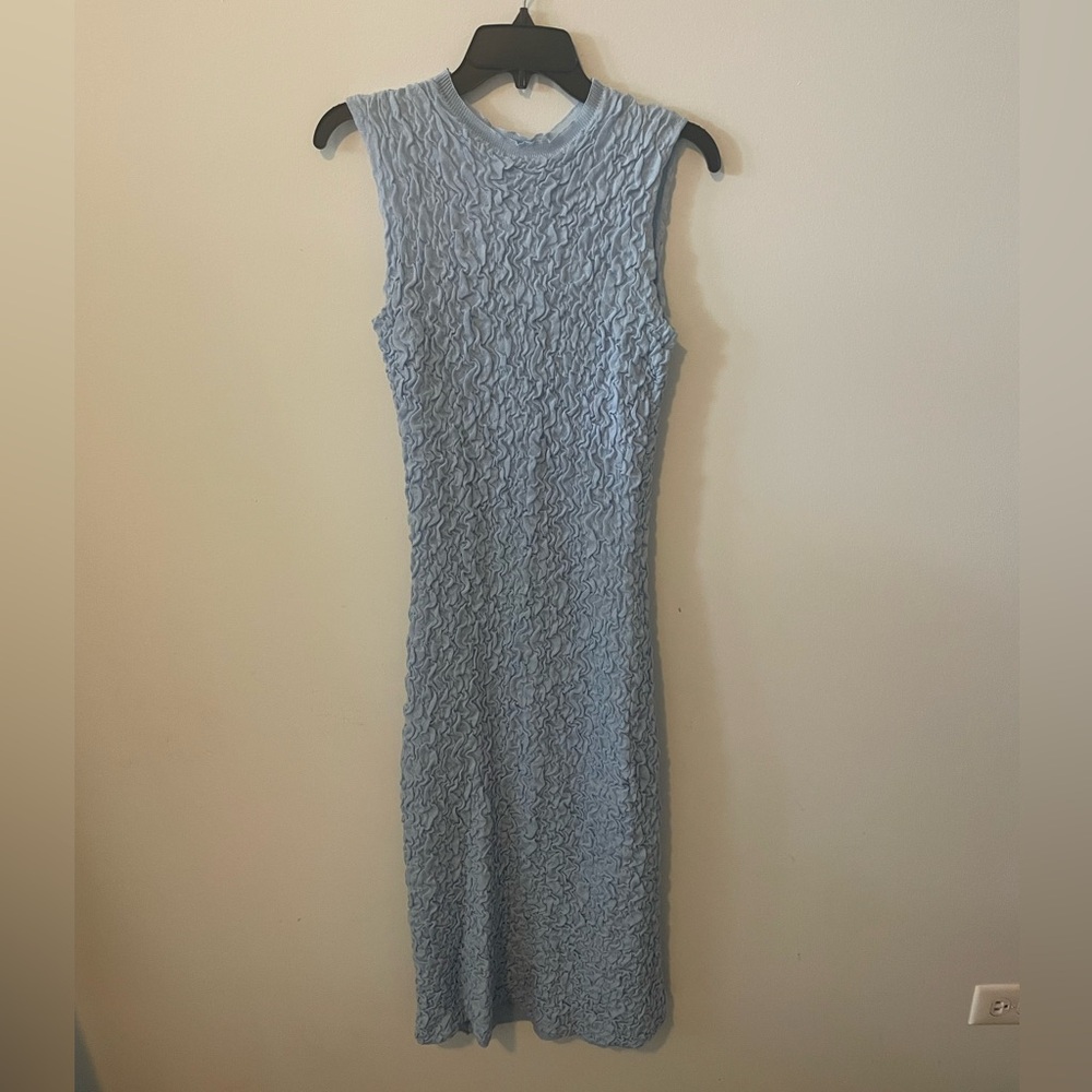 Astr Textured Sleeveless Blue Midi Dress